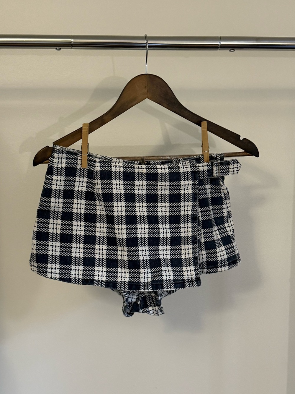 BDG Black & White Plaid Skort